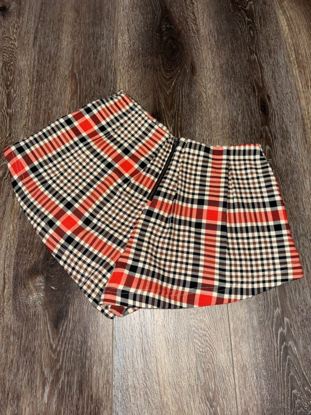 NWOT Free People Mayfair Pleated Plaid Shorts Rusty Orange Cream and Black Sz 4